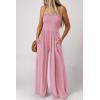 imagePRETTYGARDEN Womens Summer Jumpsuits Dressy Casual One Piece Outfits Linen Smocked Spaghetti Strap Pockets Wide Leg Rompers