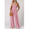 imagePRETTYGARDEN Womens Summer Jumpsuits Dressy Casual One Piece Outfits Linen Smocked Spaghetti Strap Pockets Wide Leg Rompers