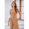 imagePRETTYGARDEN Womens Summer Knit 2 Piece Outfit Short Sleeve Crop Tee Tops Wide Leg Pants Set Tracksuit Loungewear