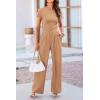 imagePRETTYGARDEN Womens Summer Knit 2 Piece Outfit Short Sleeve Crop Tee Tops Wide Leg Pants Set Tracksuit Loungewear