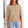 imagePRETTYGARDEN Womens Summer Knit Blouse Top Casual Crewneck Button Down Short Sleeve Cardigan Pocket T Shirts KhakiMedium