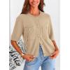 imagePRETTYGARDEN Womens Summer Knit Blouse Top Casual Crewneck Button Down Short Sleeve Cardigan Pocket T Shirts KhakiMedium