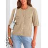 imagePRETTYGARDEN Womens Summer Knit Blouse Top Casual Crewneck Button Down Short Sleeve Cardigan Pocket T Shirts KhakiMedium