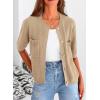 imagePRETTYGARDEN Womens Summer Knit Blouse Top Casual Crewneck Button Down Short Sleeve Cardigan Pocket T Shirts KhakiMedium
