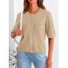 imagePRETTYGARDEN Womens Summer Knit Blouse Top Casual Crewneck Button Down Short Sleeve Cardigan Pocket T Shirts KhakiMedium