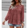 imagePRETTYGARDEN Womens Summer Loose Chiffon Blouse Mesh Long Sleeve Casual Round Neck Peplum Tops