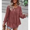 imagePRETTYGARDEN Womens Summer Loose Chiffon Blouse Mesh Long Sleeve Casual Round Neck Peplum Tops