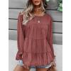 imagePRETTYGARDEN Womens Summer Loose Chiffon Blouse Mesh Long Sleeve Casual Round Neck Peplum Tops