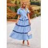 imagePRETTYGARDEN Womens Summer Maxi Dress Button Down Puff Short Sleeve Ruffle Casual Elegant Long Flowy Shirt Dresses with Belt Light BlueBlueMedium