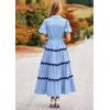 imagePRETTYGARDEN Womens Summer Maxi Dress Button Down Puff Short Sleeve Ruffle Casual Elegant Long Flowy Shirt Dresses with Belt Light BlueBlueMedium
