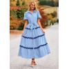 imagePRETTYGARDEN Womens Summer Maxi Dress Button Down Puff Short Sleeve Ruffle Casual Elegant Long Flowy Shirt Dresses with Belt Light BlueBlueMedium