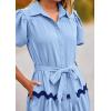 imagePRETTYGARDEN Womens Summer Maxi Dress Button Down Puff Short Sleeve Ruffle Casual Elegant Long Flowy Shirt Dresses with Belt Light BlueBlueMedium