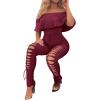 imagePRETTYGARDEN Womens Summer Off Shoulder Bodycon Jumpsuit Rompers Ruffle Sleeve Hollow Out Sexy Club Outfits