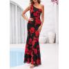 imagePRETTYGARDEN Womens Summer One Shoulder Maxi Dress 2026 Floral Sleeveless Bodycon Mesh Long Beach Vacation Sun DressesBlack Red Flower