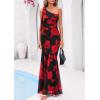 imagePRETTYGARDEN Womens Summer One Shoulder Maxi Dress 2026 Floral Sleeveless Bodycon Mesh Long Beach Vacation Sun DressesBlack Red Flower