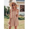 imagePRETTYGARDEN Womens Summer Short Rompers Spaghetti Strap Elastic Waist Square Neck Ruffle Casual Loose Flowy JumpsuitsKhaki Medium