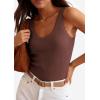 imagePRETTYGARDEN Womens Summer Sleeveless Tank Tops 2026 V Neck Ruffle Lightweight Ribbed Knit Shirt Casual Going Out TopDark Brown