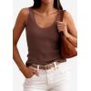 imagePRETTYGARDEN Womens Summer Sleeveless Tank Tops 2026 V Neck Ruffle Lightweight Ribbed Knit Shirt Casual Going Out TopDark Brown