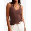 imagePRETTYGARDEN Womens Summer Sleeveless Tank Tops 2026 V Neck Ruffle Lightweight Ribbed Knit Shirt Casual Going Out TopDark Brown