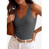 imagePRETTYGARDEN Womens Summer Sleeveless Tank Tops 2026 V Neck Ruffle Lightweight Ribbed Knit Shirt Casual Going Out TopDark Grey