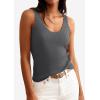 imagePRETTYGARDEN Womens Summer Sleeveless Tank Tops 2026 V Neck Ruffle Lightweight Ribbed Knit Shirt Casual Going Out TopDark Grey