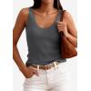 imagePRETTYGARDEN Womens Summer Sleeveless Tank Tops 2026 V Neck Ruffle Lightweight Ribbed Knit Shirt Casual Going Out TopDark Grey