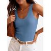 imagePRETTYGARDEN Womens Summer Sleeveless Tank Tops 2026 V Neck Ruffle Lightweight Ribbed Knit Shirt Casual Going Out TopGrey Blue