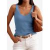 imagePRETTYGARDEN Womens Summer Sleeveless Tank Tops 2026 V Neck Ruffle Lightweight Ribbed Knit Shirt Casual Going Out TopGrey Blue