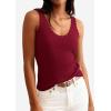 imagePRETTYGARDEN Womens Summer Sleeveless Tank Tops 2026 V Neck Ruffle Lightweight Ribbed Knit Shirt Casual Going Out TopWine Red