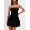 imagePRETTYGARDEN Womens Summer Strapless Mini Party Dress Spring Casual Tube Top Ruffle A Line Short Patchwork SundressesBlack
