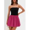 imagePRETTYGARDEN Womens Summer Strapless Mini Party Dress Spring Casual Tube Top Ruffle A Line Short Patchwork SundressesBlack Rose Red