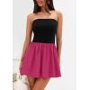 imagePRETTYGARDEN Womens Summer Strapless Mini Party Dress Spring Casual Tube Top Ruffle A Line Short Patchwork SundressesBlack Rose Red