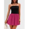 imagePRETTYGARDEN Womens Summer Strapless Mini Party Dress Spring Casual Tube Top Ruffle A Line Short Patchwork SundressesBlack Rose Red