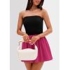 imagePRETTYGARDEN Womens Summer Strapless Mini Party Dress Spring Casual Tube Top Ruffle A Line Short Patchwork SundressesBlack Rose Red