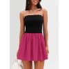 imagePRETTYGARDEN Womens Summer Strapless Mini Party Dress Spring Casual Tube Top Ruffle A Line Short Patchwork SundressesBlack Rose Red