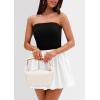 imagePRETTYGARDEN Womens Summer Strapless Mini Party Dress Spring Casual Tube Top Ruffle A Line Short Patchwork SundressesBlack White