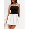 imagePRETTYGARDEN Womens Summer Strapless Mini Party Dress Spring Casual Tube Top Ruffle A Line Short Patchwork SundressesBlack White