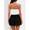 imagePRETTYGARDEN Womens Summer Strapless Mini Party Dress Spring Casual Tube Top Ruffle A Line Short Patchwork SundressesWhite Black