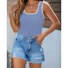 imagePRETTYGARDEN Womens Summer Tank Top Ribbed Knit Scoop Neck Sleeveless Color Block Slim Fitted Tops Basic Casual Tee Shirts