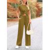 imagePRETTYGARDEN Womens Summer Two Piece Outfits Tracksuit Twist Front Crop Tops T Shirts Wide Leg Pants Matching Lounge Sets Army GreenMedium