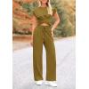 imagePRETTYGARDEN Womens Summer Two Piece Outfits Tracksuit Twist Front Crop Tops T Shirts Wide Leg Pants Matching Lounge Sets Army GreenMedium