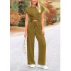 imagePRETTYGARDEN Womens Summer Two Piece Outfits Tracksuit Twist Front Crop Tops T Shirts Wide Leg Pants Matching Lounge Sets Army GreenMedium
