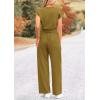 imagePRETTYGARDEN Womens Summer Two Piece Outfits Tracksuit Twist Front Crop Tops T Shirts Wide Leg Pants Matching Lounge Sets Army GreenMedium