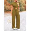 imagePRETTYGARDEN Womens Summer Two Piece Outfits Tracksuit Twist Front Crop Tops T Shirts Wide Leg Pants Matching Lounge Sets Army GreenMedium