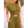 imagePRETTYGARDEN Womens Summer Two Piece Outfits Tracksuit Twist Front Crop Tops T Shirts Wide Leg Pants Matching Lounge Sets Army GreenMedium
