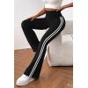 imagePRETTYGARDEN Womens Summer Yoga Pants High Waisted Sweatpants Casual Striped Bootcut Flare Workout Leggings Striped BlackMedium