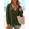 imagePRETTYGARDEN Womens Tie Front Cardigan Summer 2026 Long Sleeve Crochet Sweaters Cardigan Boho Cover Up Beach Vacation ClothesArmy Green