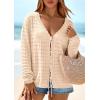 imagePRETTYGARDEN Womens Tie Front Cardigan Summer 2026 Long Sleeve Crochet Sweaters Cardigan Boho Cover Up Beach Vacation ClothesBeige
