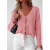 imagePRETTYGARDEN Womens Tie Front Cardigan Summer 2026 Long Sleeve Crochet Sweaters Cardigan Boho Cover Up Beach Vacation ClothesPink
