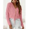 imagePRETTYGARDEN Womens Tie Front Cardigan Summer 2026 Long Sleeve Crochet Sweaters Cardigan Boho Cover Up Beach Vacation ClothesPink